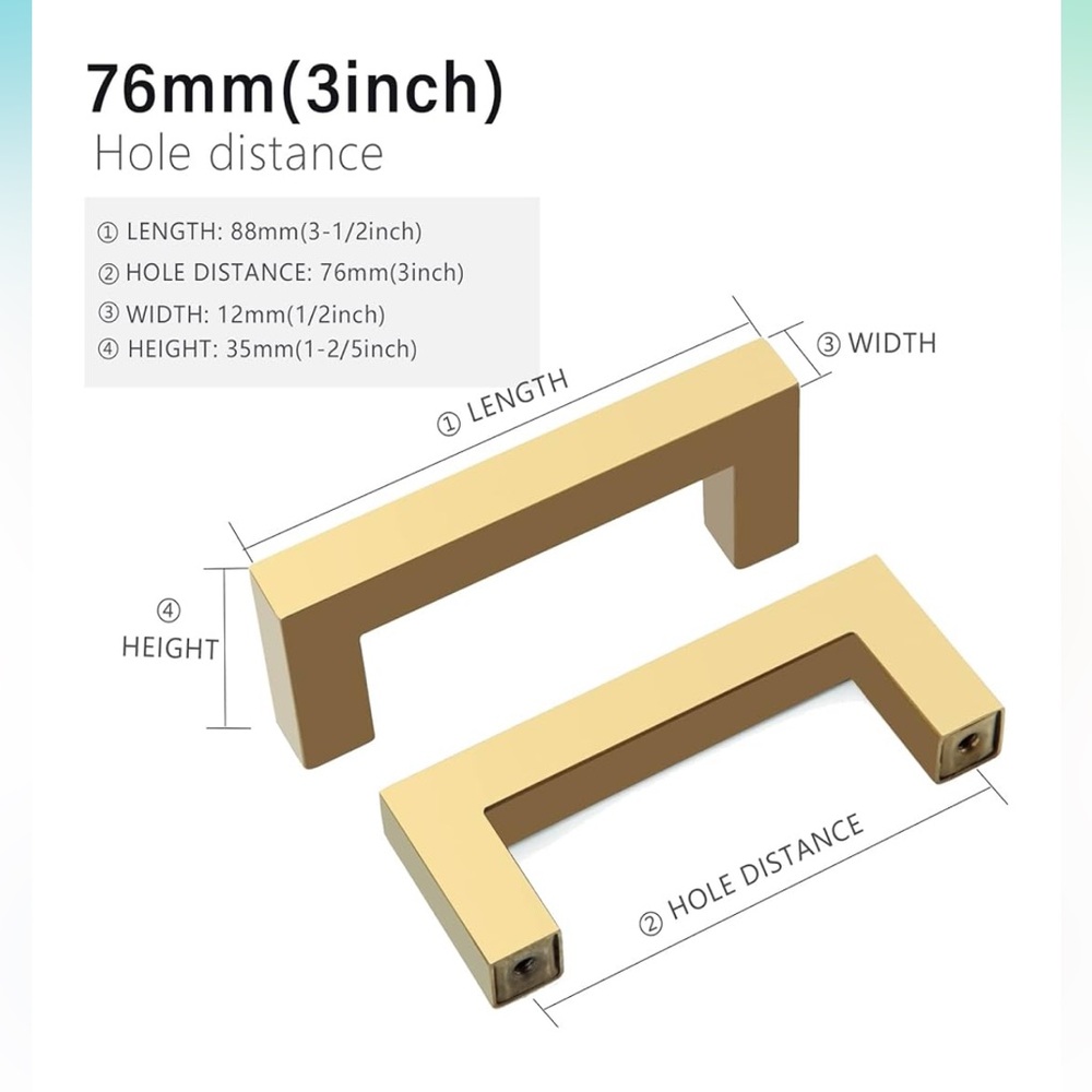 Cabinet Pulls Gold Handles Square Drawer Pulls, 20 Pack 3 Inch Stainless Steel